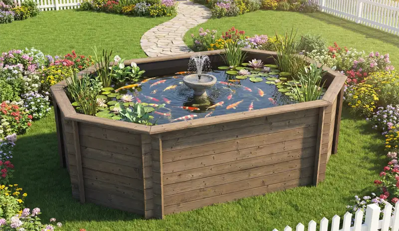 Stretched Octagonal Wooden Fish Pond