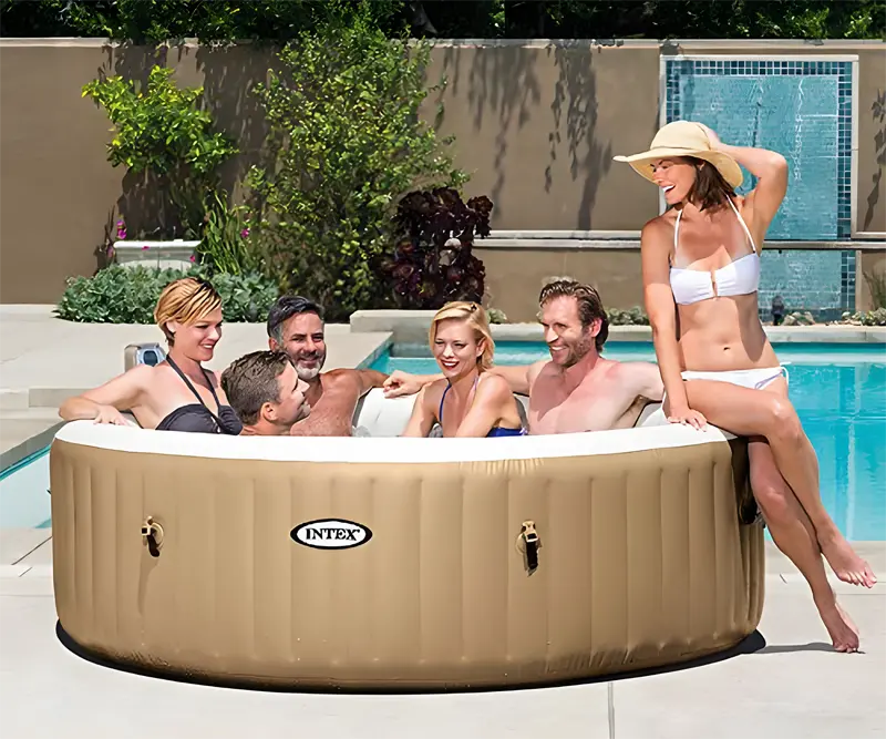 Great image of an Intex purespa with people enjoying themselves