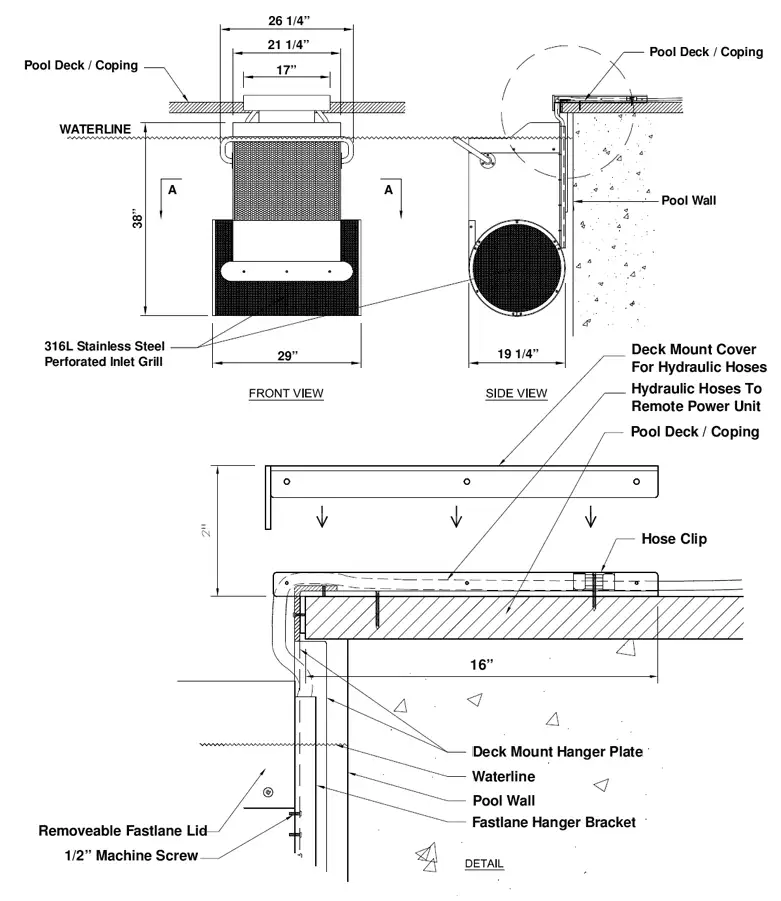 Fastlane Deck Mount Front and Side Dimensions